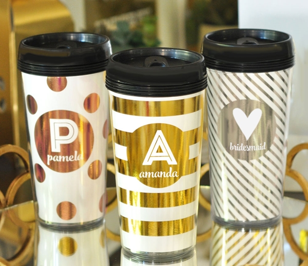 Personalized Metallic Foil Travel Coffee Mug (9 Color/Pattern Combos)