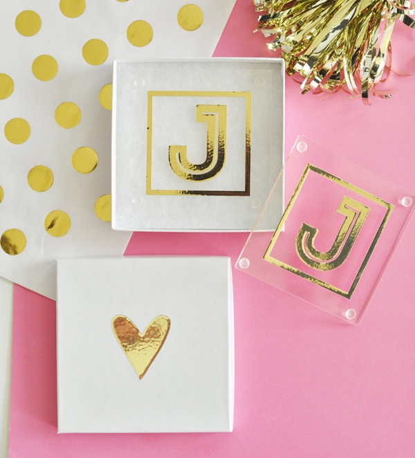 Event Blossom Gold Monogram Coasters with GiftBox (Set of 2