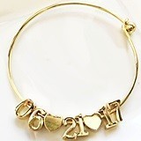 18k-Gold-Plated Date Bracelet with Numbers and Hearts Charms