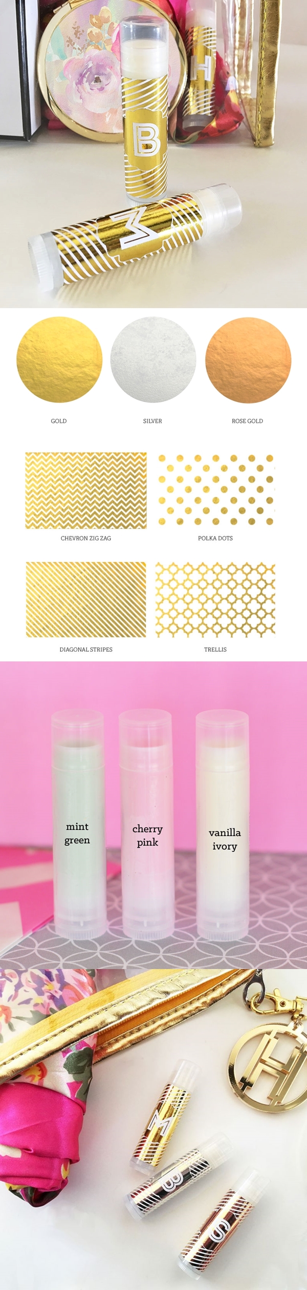 Event Blossom Monogram Metallic Foil Lip Balm Tubes (Set of 8)