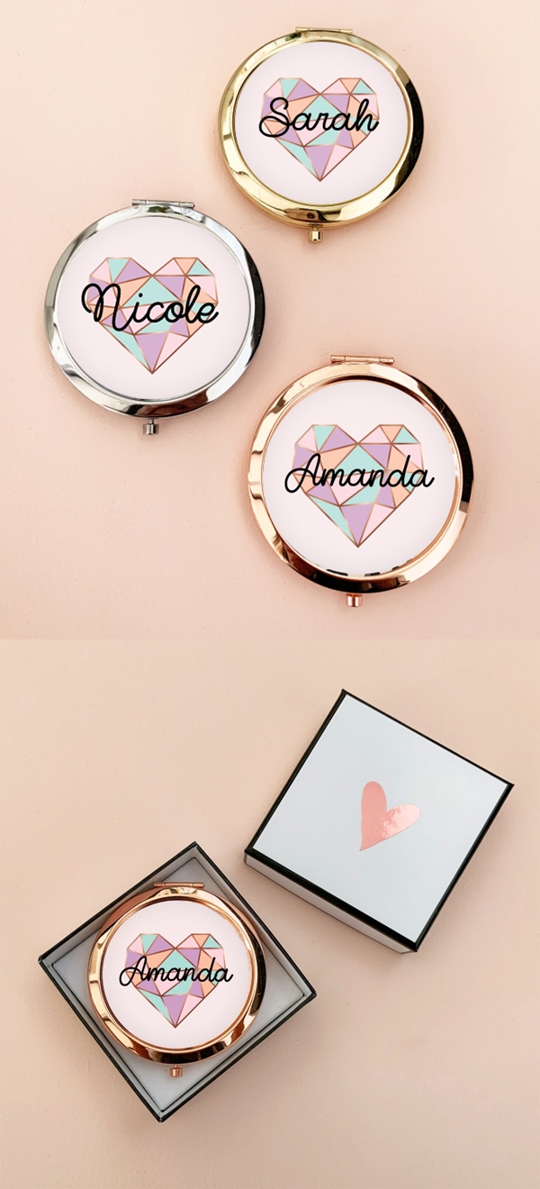 Event Blossom Personalized Geo Heart Design Compact with Script Name