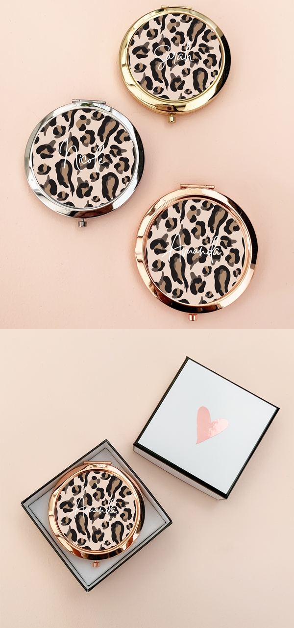 Event Blossom Personalized Leopard Print Compact with Script Name