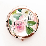 Event Blossom Spring Rose Motif Compact Mirror with Modern Script Name