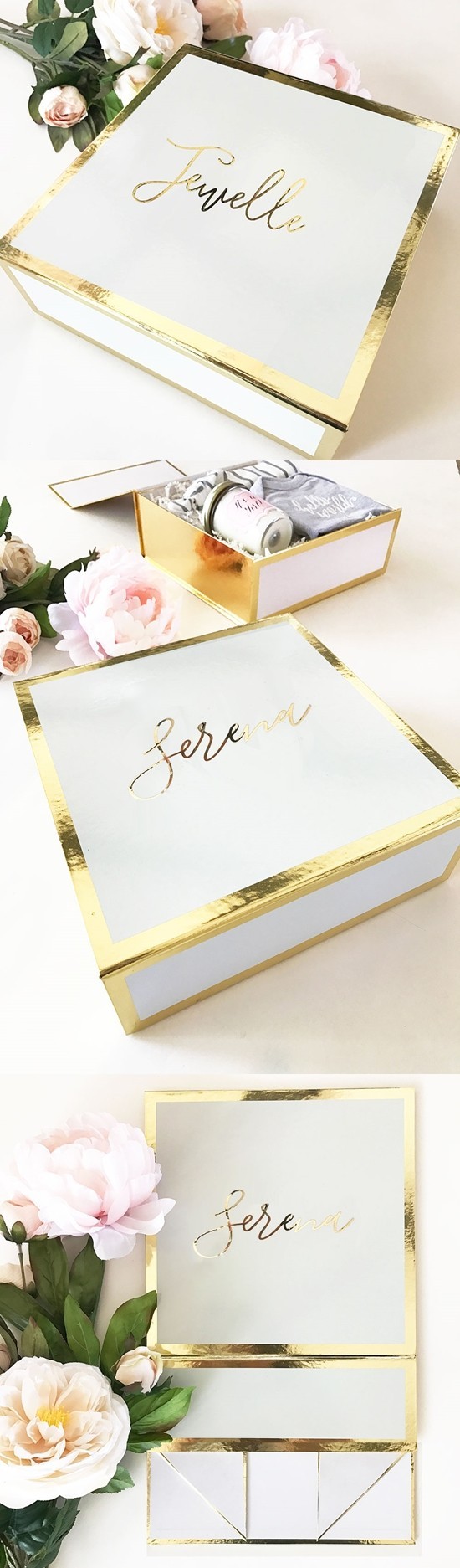 Event Blossom Personalized Gold-Bordered White Gift-Box