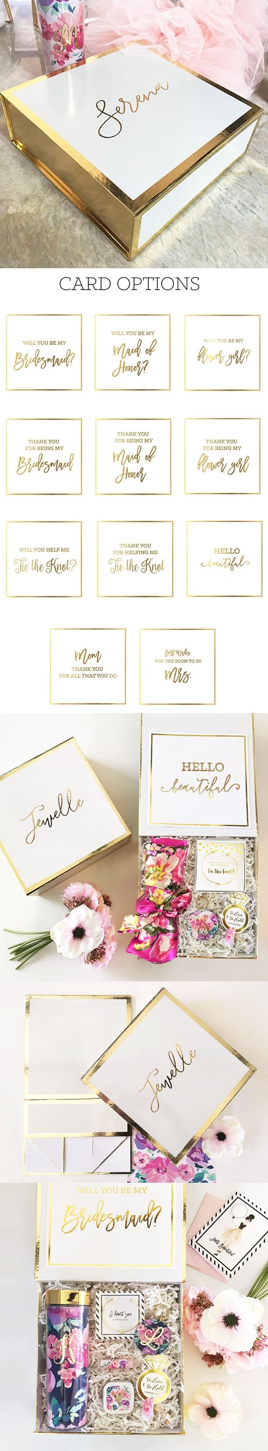 Event Blossom Personalized Gold-Bordered White Gift-Box w/ Insert Card