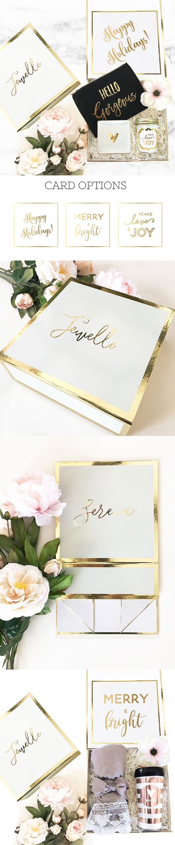 Personalized Gold-Bordered White Holiday Gift-Box with Insert Card