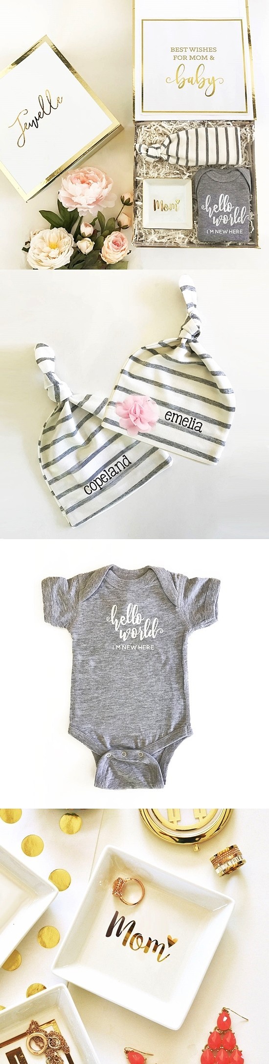 Gift Set for New Mom and Baby in Personalized White & Gold Gift Box