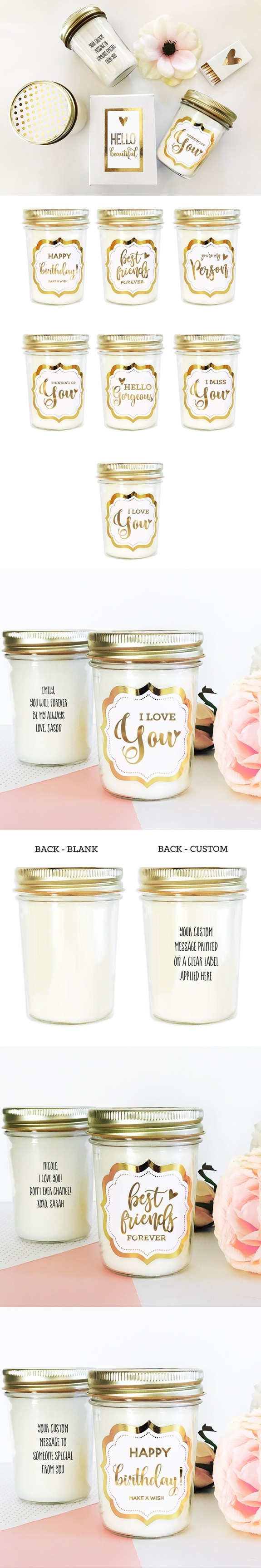 Customized Gold Foil Label Theme Mason Jar Candle in Gift-Box