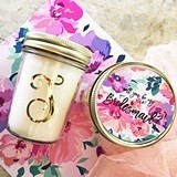 Monogrammed Mason Jar Candle with Bridal Party Invite on Floral Lid