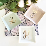 Event Blossom Ceramic Ring Dish with Gold Script Monogram (4 Colors)