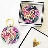 Event Blossom Floral Keychain with Gold Foil Script Monogram