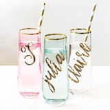 Event Blossom Personalized Stemless Flutes with Gold Script Name (3 Colors)