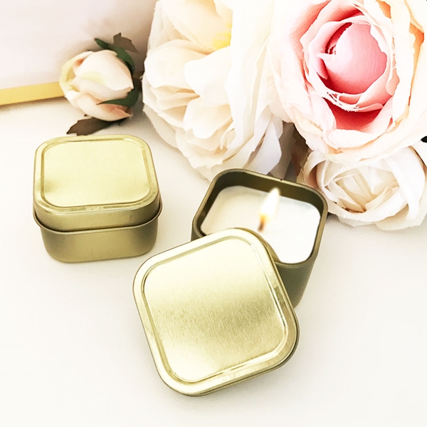 Event Blossom Blank Gold-Colored Square Candle Tins