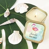 Event Blossom Personalized Tropical Beach Gold Square Candle Tins