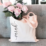 Event Blossom Canvas Tote Bag with Vertical Script Name (8 Colors)