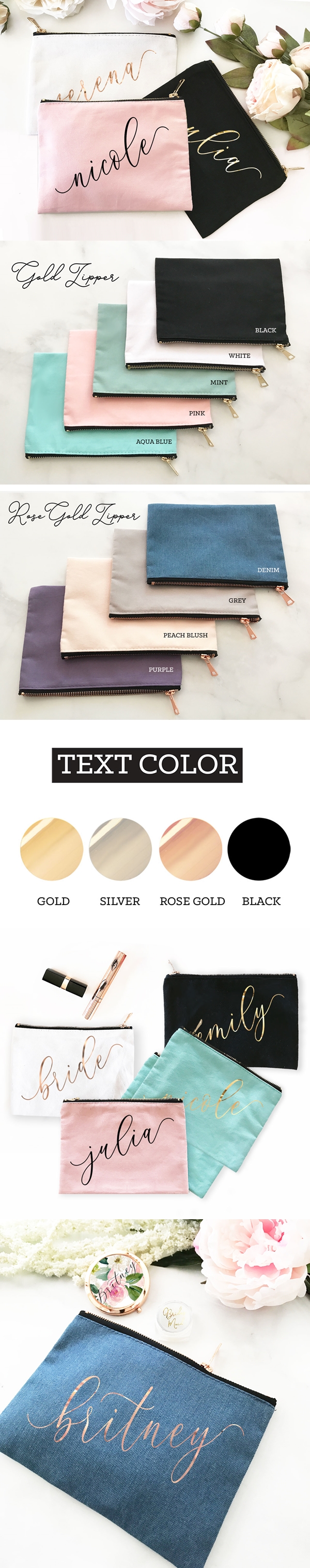 Event Blossom Custom Script Name Canvas Cosmetic Bags (9 Colors)