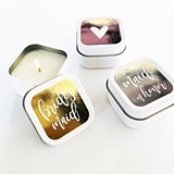 Event Blossom Set of 12 Bridal Party Square Candle Tins w/ Foil Labels