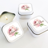 Event Blossom Set of 12 Bridal Party Candle Tins w/ Spring Rose Labels