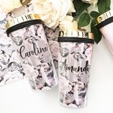 Personalized Rose Garden Travel Tumbler with Script Name and Gold Lid