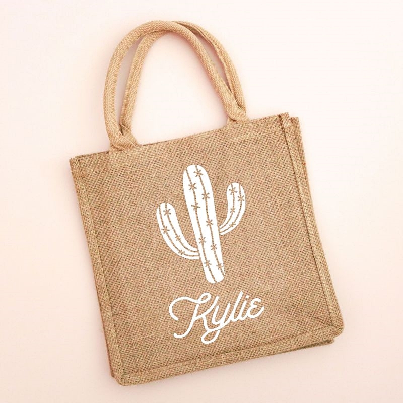 Event Blossom Personalizable Desert Chic Cactus Design Burlap Tote Bag