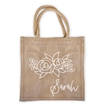 Event Blossom Personalized Floral Silhouette Design Burlap Tote Bag