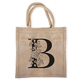 Event Blossom Burlap Tote Bag with Stamped-Finish Floral Monogram
