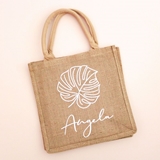 Event Blossom Personalizable Tropical Chic Palm Leaf Design Burlap Tote Bag