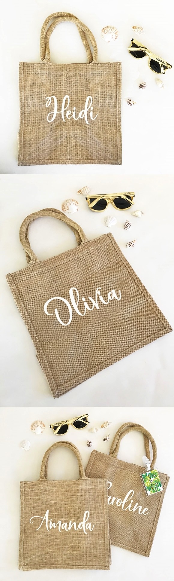 Personalized Burlap Tote Bag with Contemporary Script Name in White ...