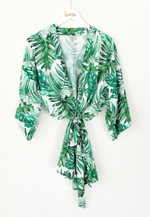 Event Blossom Tropical Palm Leaf Motif Cotton Robe