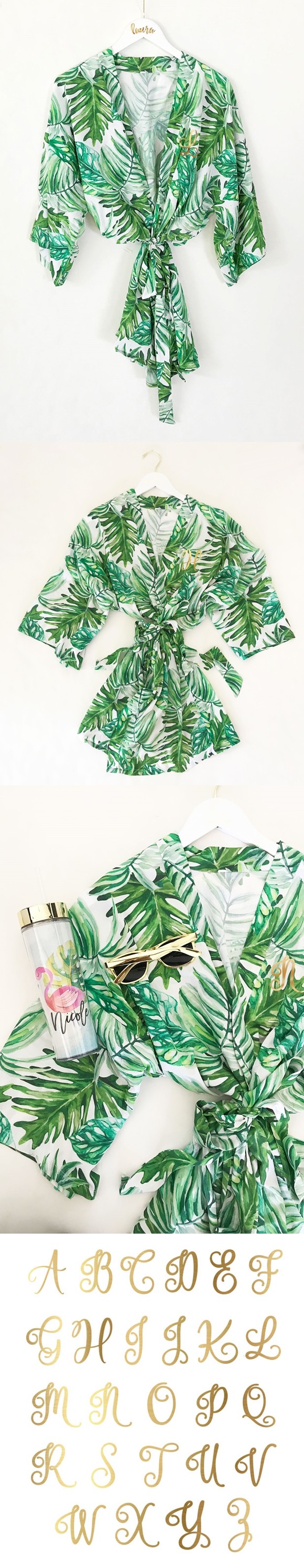 Event Blossom Monogrammable Tropical Palm Leaf Motif Cotton Robe