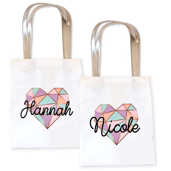 Event Blossom Personalized Geo Heart Design Tote Bag with Script Name