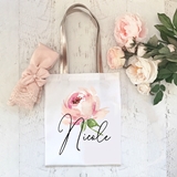 Event Blossom Personalized Spring Rose Design Tote Bag w/ Script Name