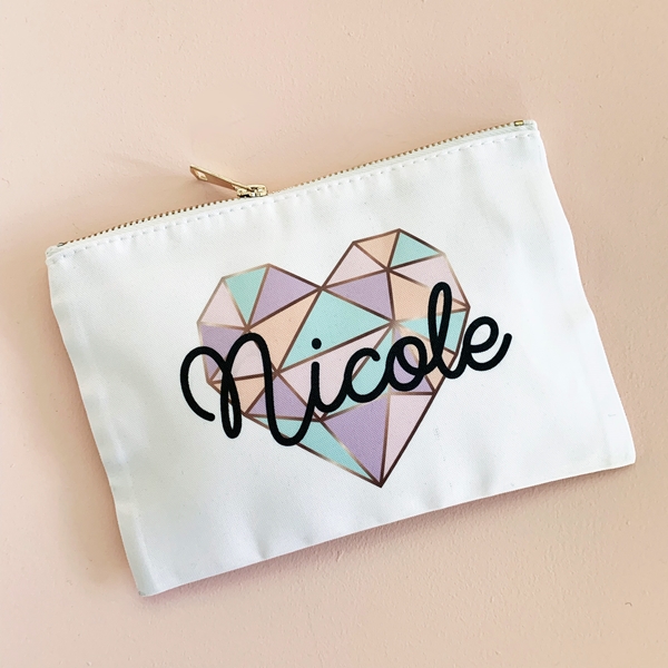 Event Blossom Personalized Geo Heart Design Makeup Bag w/ Script Name