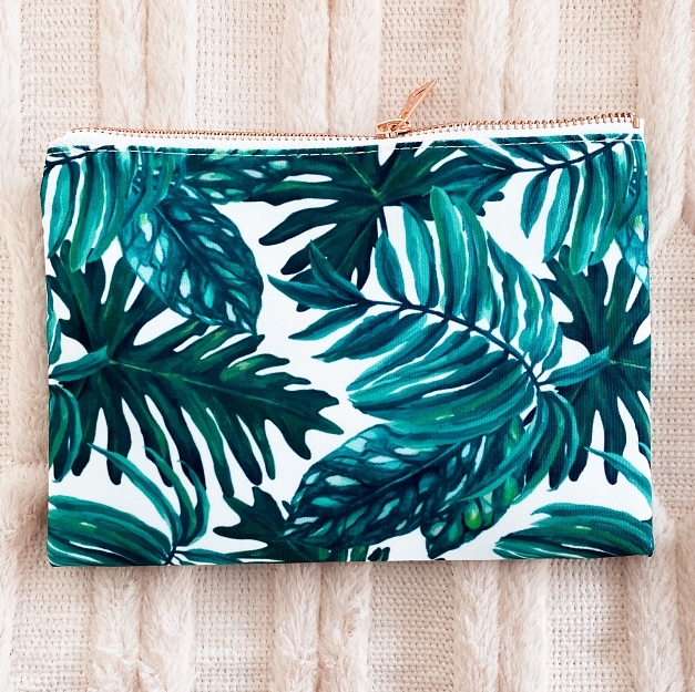 Event Blossom Palm Leaf Pattern Canvas Cosmetic Bag