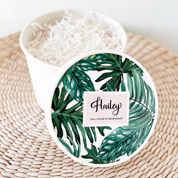 Event Blossom Bridal Party Palm Leaf Design Personalized Gift Box