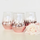 Event Blossom Personalizable Rose-Gold-Dipped Stemless Wine Glass