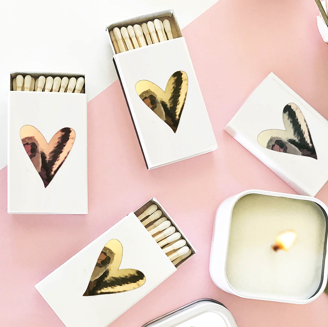 Event Blossom Matchboxes with Heart Design (3 Foil Colors) (Set of 6)