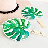 Event Blossom Personalizable Laminated Paper Fan with Palm Leaf Design
