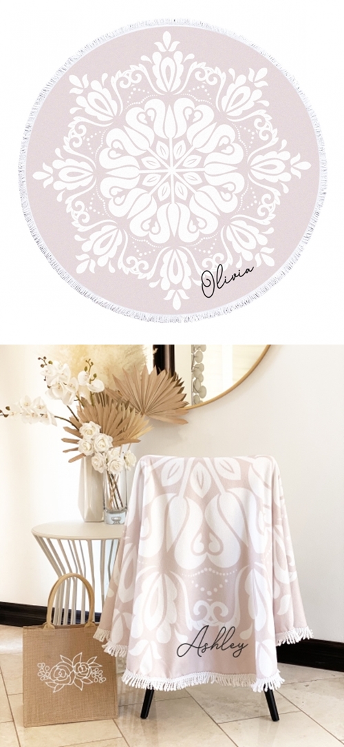 Event Blossom Personalizable Boho Pattern Round Beach Towel