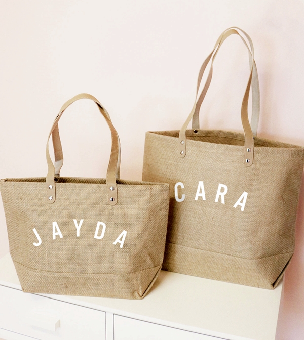 Event Blossom Personalized Jute Tote Bag with Curved Letters (2 Sizes)