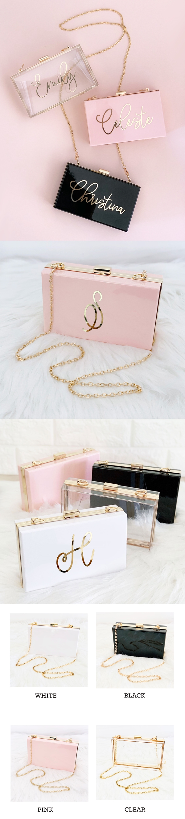 Event Blossom Personalizable Cross-Body Acrylic Purse with Gold Trim