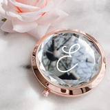 Event Blossom Monogram Gem Design Compact Mirror with Script Initial