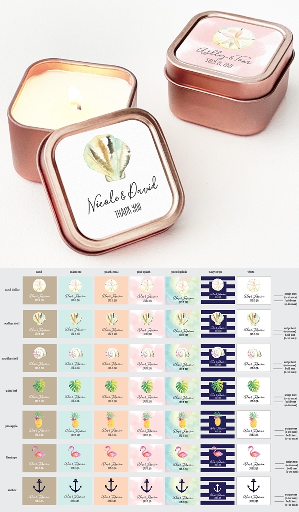 Event Blossom Tropical Beach Designs Rose Gold-Colored Candle Tins