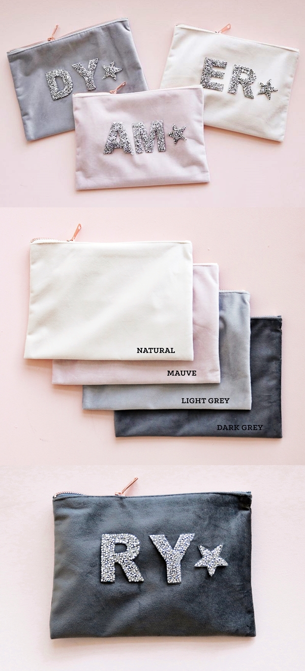 Event Blossom Sparkle Monogram Velvet Makeup Bag (4 Colors)
