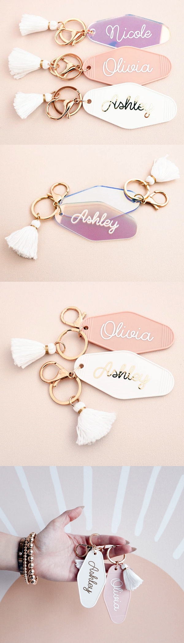 Event Blossom Personalizable Retro Motel Keychain with Tassel (3 Colors)