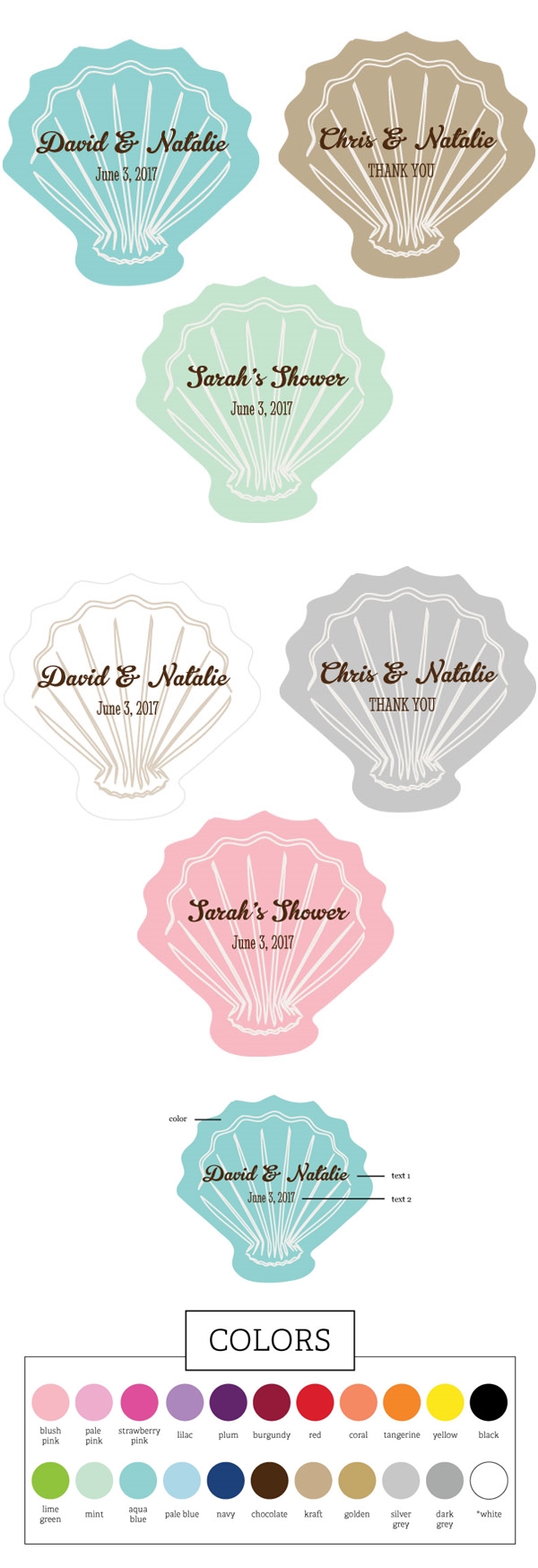 Personalized Seashell-Shaped Labels (22 Colors)