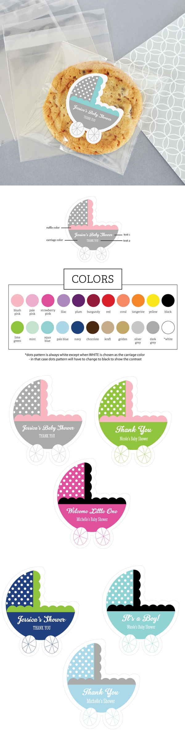 Personalized Baby Carriage-Shaped Stickers (22 Colors)