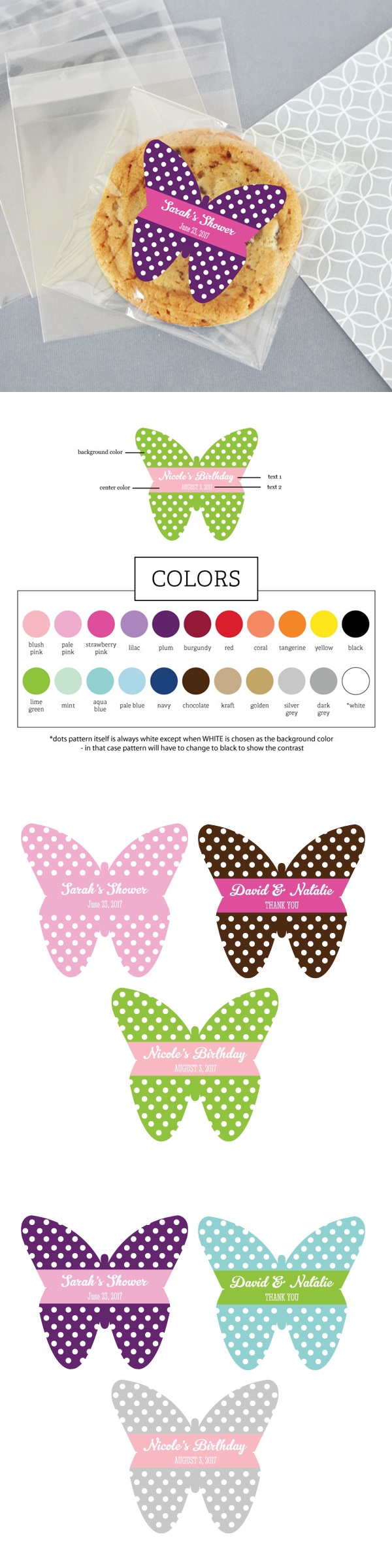 Beautiful Personalized Butterfly-Shaped Labels (22 Colors)