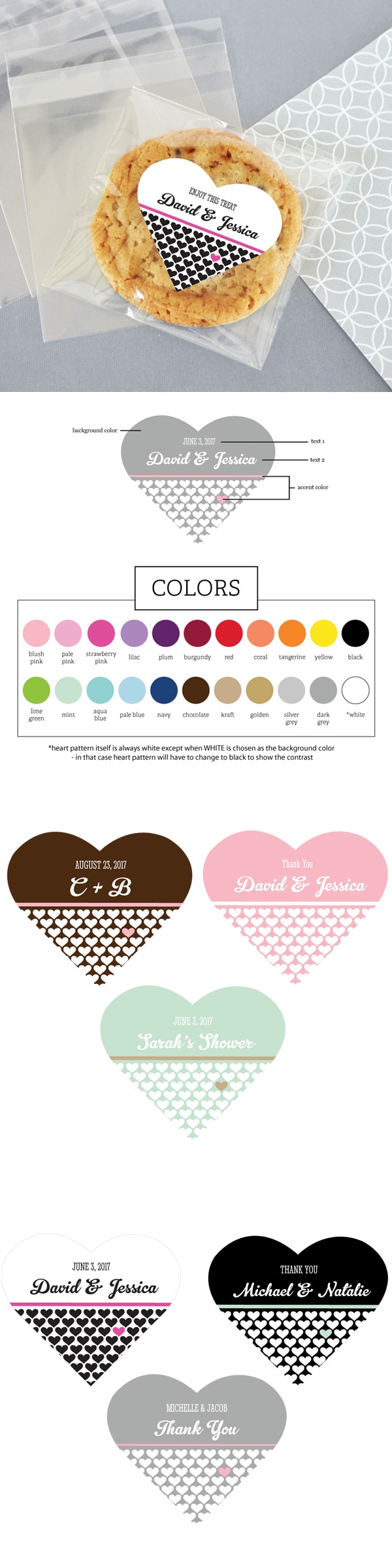 Personalized Heart-Shape Stickers to Match Your Theme (22 Colors)