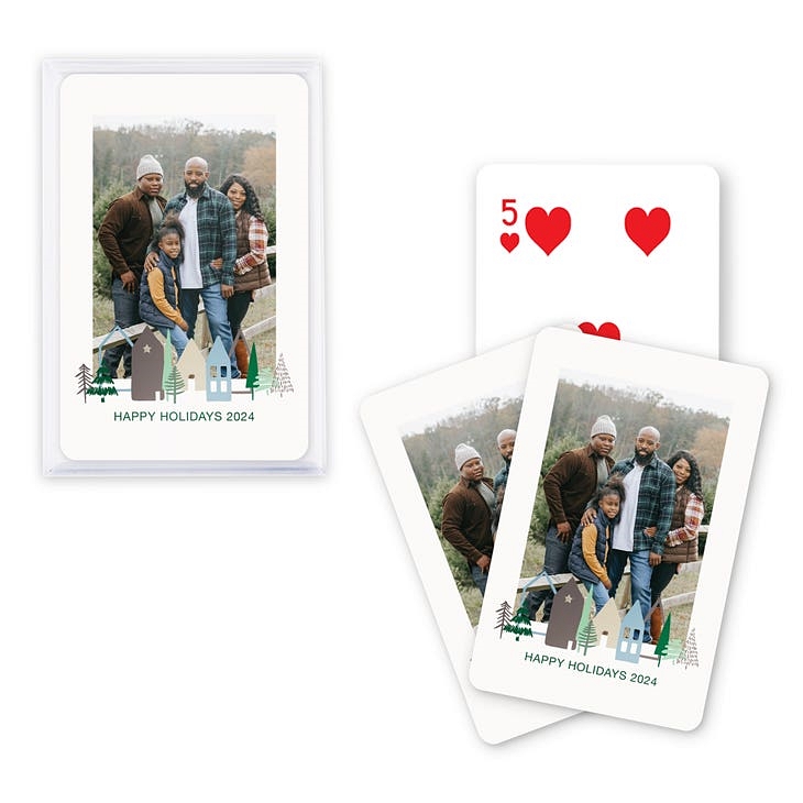 Custom Photo-Printed Playing Card Favors - Winter Cottages Design